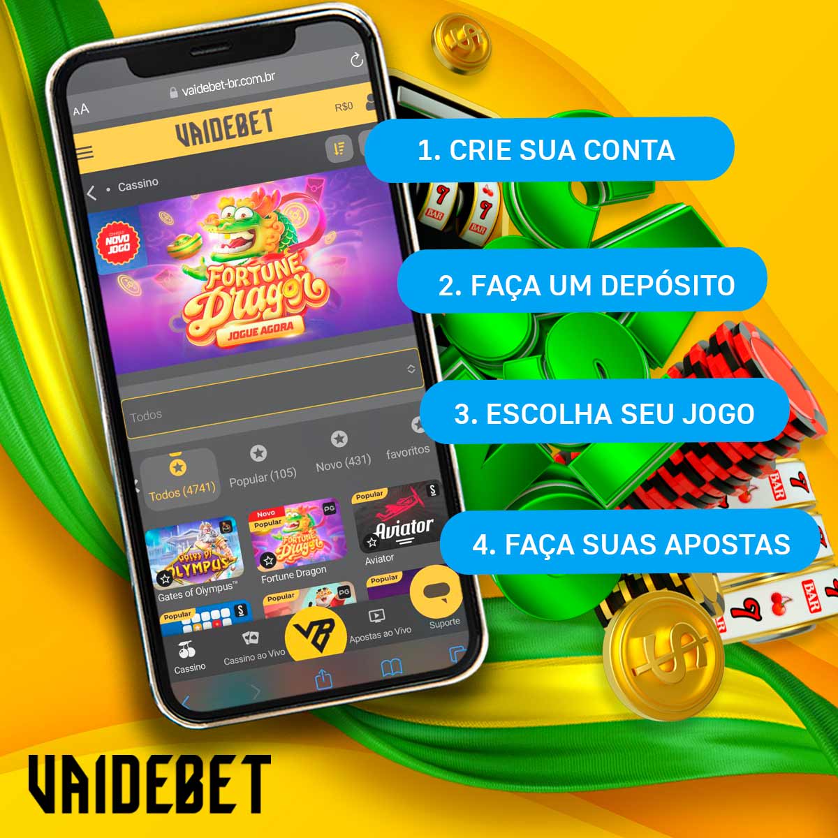 Instruções sobre como se registar para jogar jogos de casino no Vaidebet