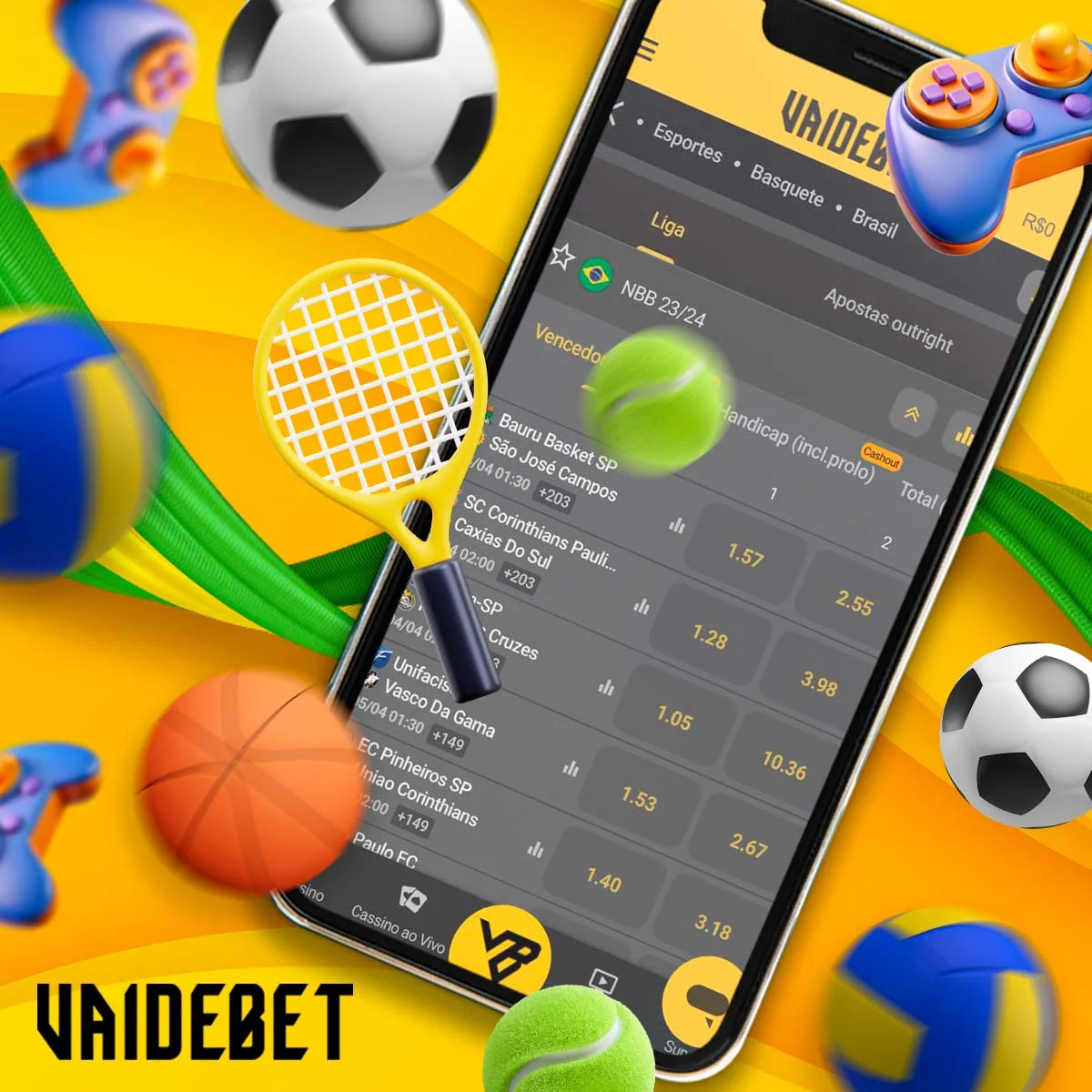 Todas as categorias de esportes do aplicativo móvel Vaidebet