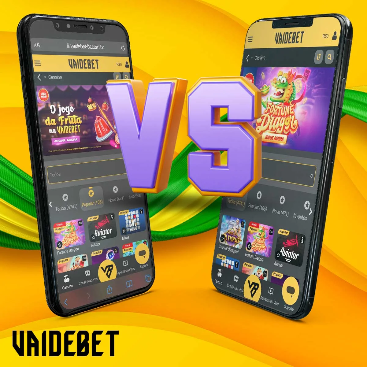 Comparação da versão para celular e do aplicativo para celular na Vaidebet